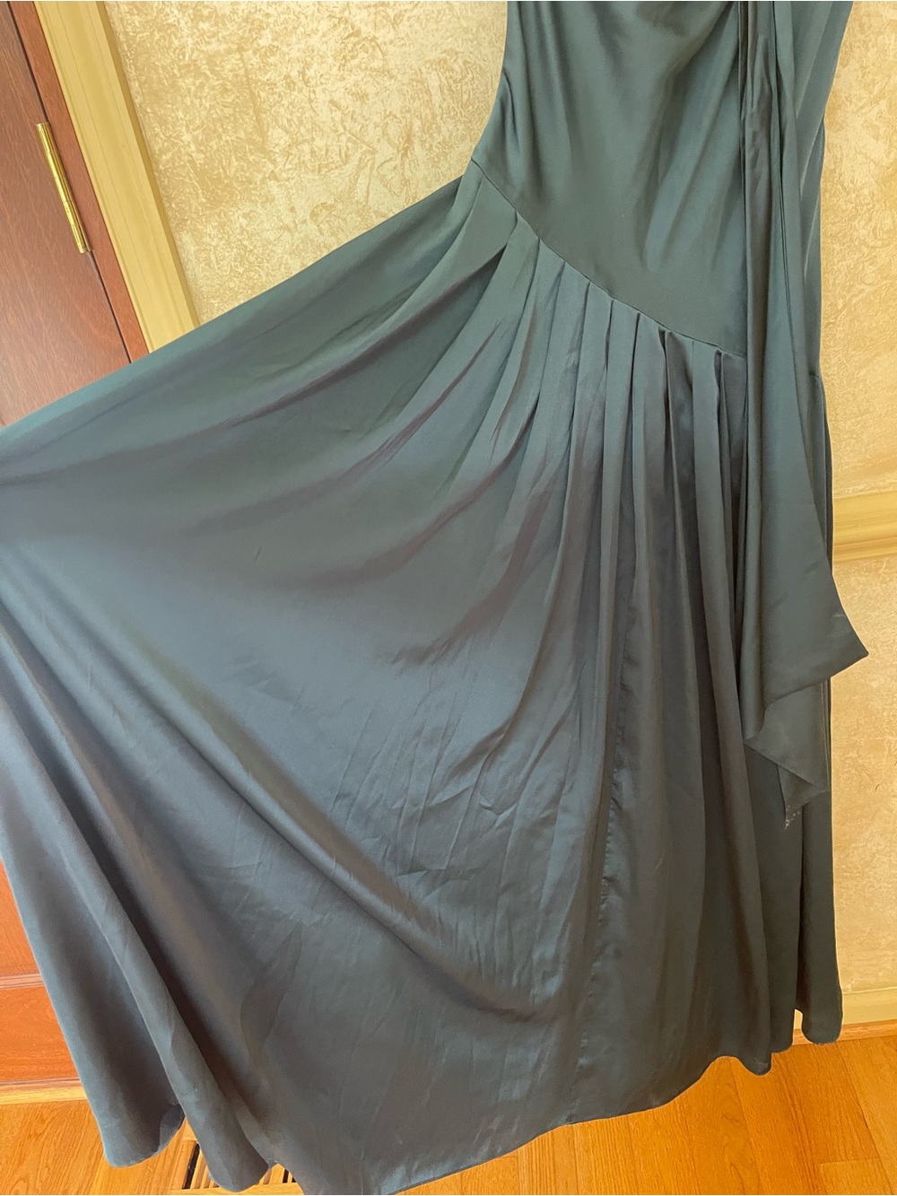 BHLDN One-Shoulder Scarf-Neck Asymmetric Formal Maxi Dress Teal Green Sz M - Picture 10 of 16